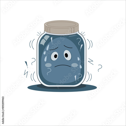 Illustration of a jar labeled “Anxiety” with a worried or uneasy emotion concept. Minimalistic vector style, suitable for mental health, stress, and wellness topics.