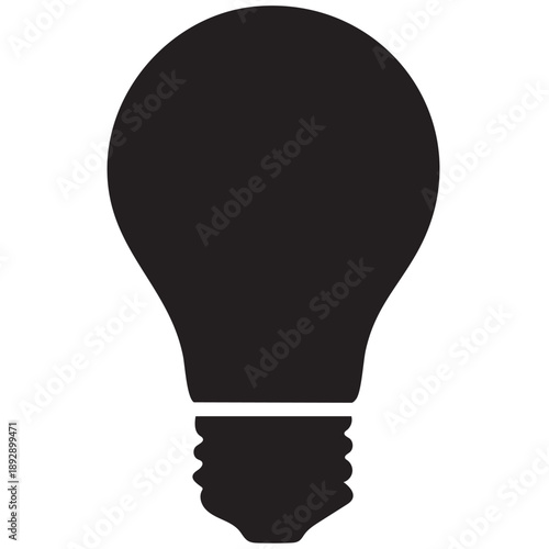 Black Light Bulb Silhouette Icon. Symbol of Idea, Innovation, Creativity, and Energy.