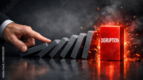 Wallpaper Mural A hand triggers a domino effect leading to a block labeled "DISRUPTION. Torontodigital.ca