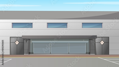 Modern Industrial Warehouse Building Exterior Front View