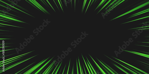 An abstract green background features a bright energy explosion with glowing rays and star fireworks patterns against a black space design for a motion art wallpaper