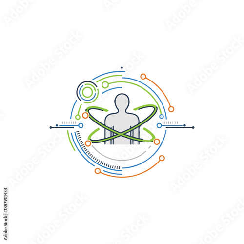 Abstract Human Figure Within Technological Circuitry