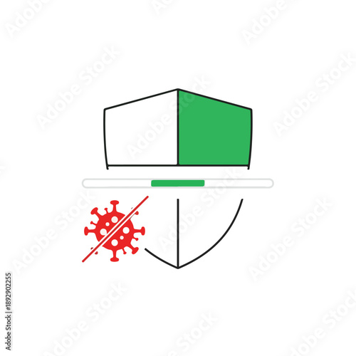 Shield and Face Mask with Virus Icon