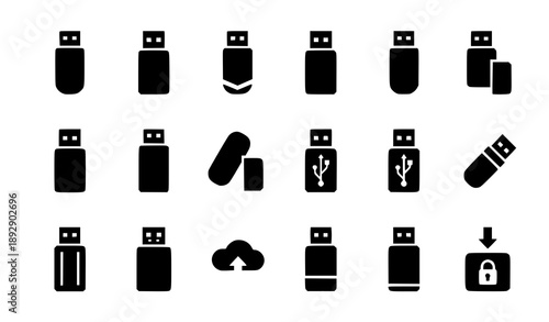 USB flash disk and removable storage flat icon set vector illustration