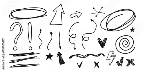 Hand drawn symbols isolated on transparent background