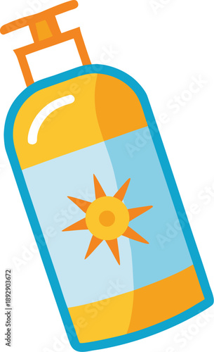 Illustration of a sunscreen bottle isolated on transparent background, summer travel icon isolated on transparent background
