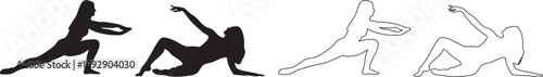 Silhouettes of women in yoga poses black