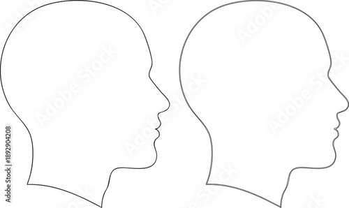 Two black line head silhouettes facing right line silhouette face profile