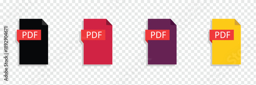 Collection of pdf icons | pdf icon sheet | black, white and red pdf and paper symbols with different corners. Vector Illustration. Vector illustration EPS 10 .