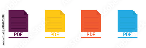Collection of pdf icons | pdf icon sheet | black, white and red pdf and paper symbols with different corners. Vector Illustration. Vector illustration EPS 10 .