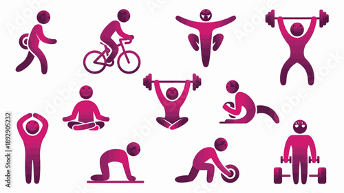 Fitness Pictograms: A collection of dynamic fitness pictograms, artfully arranged to represent various exercises and wellness activities, ready for healthy lifestyle.