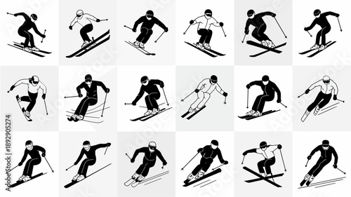 Skiing Techniques in Motion: A dynamic illustration captures the essence of skiing, showcasing a variety of techniques in a crisp and engaging manner.