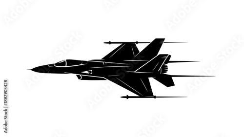 Jet Fighter Silhouette: A sleek, dynamic silhouette of a jet fighter gracefully cuts through the air, embodying speed, power, and the thrill of aviation.