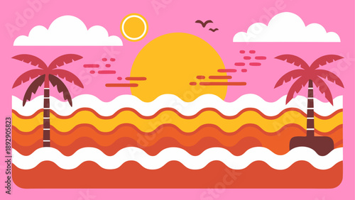 Tropical sunset over waves