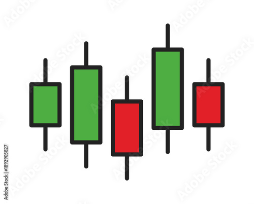 Colorful candlestick chart displaying financial trends with green and red bars.