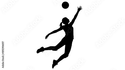 Volleyball Silhouette: A dynamic silhouette of a volleyball player reaching for the ball, showcasing athleticism, agility, and the thrill of the game. 