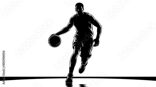 Basketball Silhouette: A dynamic silhouette of a basketball player dribbling, capturing the essence of agility, power, and the thrill of the game. 
