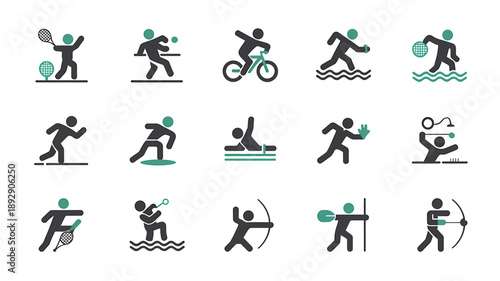 Dynamic Sports Icons: A collection of various sports icons in a minimalist design, ready to communicate activity and motion with a dash of style.