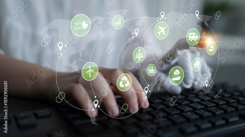 Cuadro en lienzo Artificial intelligence supports global net zero network to promote environmenta