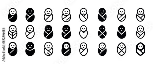 Set of baby face icons in various styles and expressions