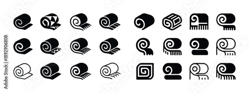 Collection of carpet roll icons in black and white