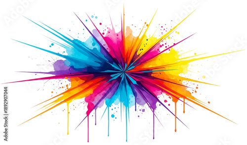 Abstract watercolor paint explosion with colorful brush strokes on white