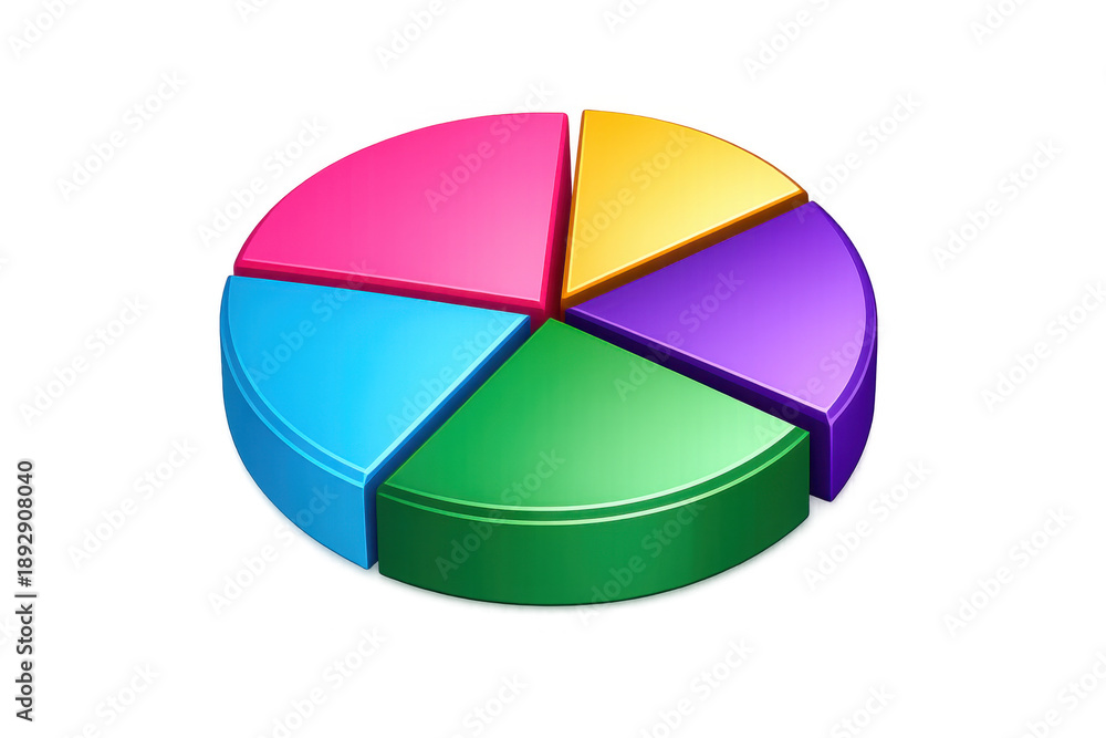 Fototapeta premium Colorful 3d pie chart graphic visualizing business data, financial statistics, and market share analysis, transparent background