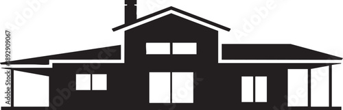 Black silhouette of a two story house with a chimney and a porch home building