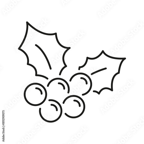 Holly Leaves And Berries Line Icon. Christmas Decoration And Festive Symbol. Holiday Season, Winter Celebration, And Traditional Ornament Outline Symbol. Isolated Vector Illustration