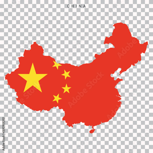 China map silhouette filled with national flag colors and stars, isolated on transparent background. Suitable for geography, politics, education and infographic design.