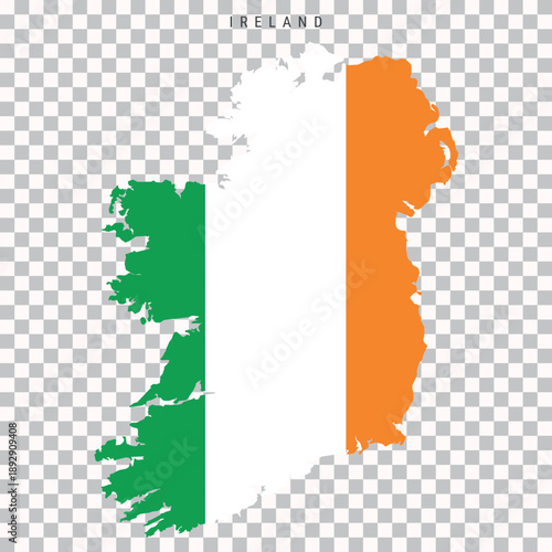 Map of Ireland filled with the colors of the Irish national flag, isolated on transparent background. Vector illustration suitable for travel, geography, and educational use.