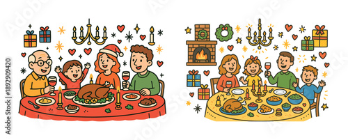 Festive family celebrations: holiday dinners with caucasian families of all ages