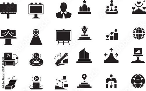 Collection of black business and success concept on white background billboard advertising businessman