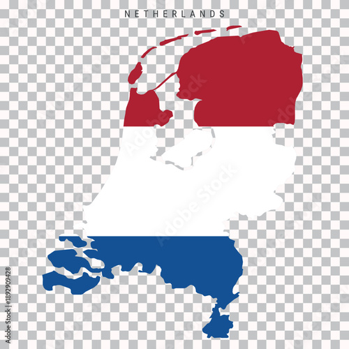 Map of the Netherlands filled with national flag colors, isolated on transparent background. Clean geographic silhouette for travel, education, political or infographic use.