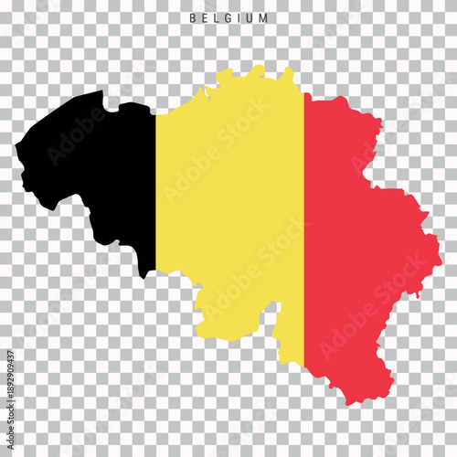 Map of Belgium filled with national tricolor flag colors, isolated on transparent background. Clean shape for geography, travel, infographic and educational use.