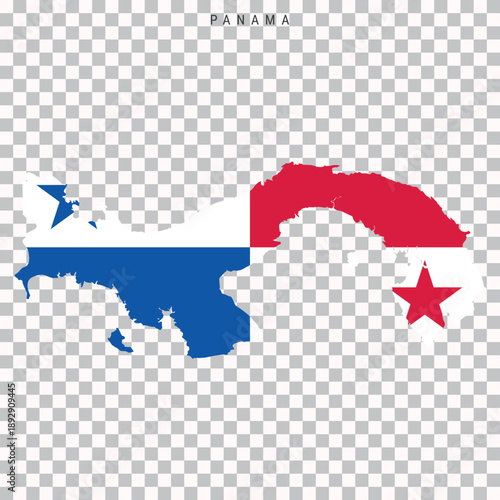 Map of Panama filled with national flag colors and stars, isolated on transparent background. Suitable for travel, geography, political or educational projects.