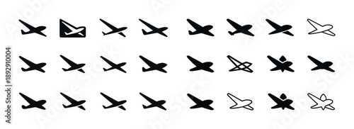 Variety of airplane icons in different styles and designs