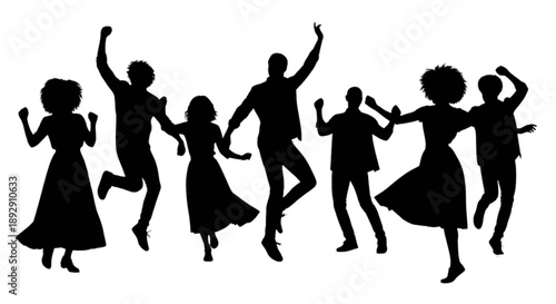 Group of people dancing joyfully isolated on transparent background