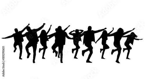 Group of people dancing together isolated on transparent background
