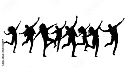Group of people dancing silhouettes isolated on transparent background