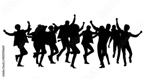 Group of people dancing joyfully isolated on transparent background