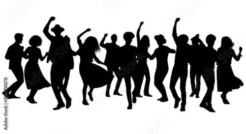 Group of people dancing together isolated on transparent background