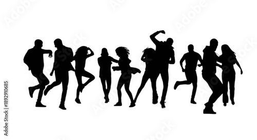 Group of people dancing together isolated on transparent background