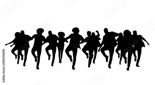 Group of people dancing together isolated on transparent background