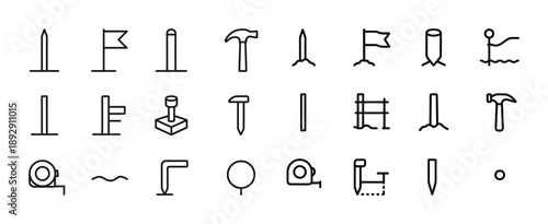 Construction tools and survey icons set in minimalistic design