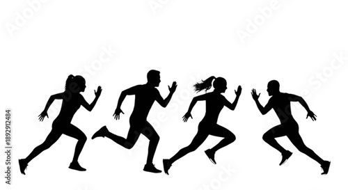Group of runners in motion isolated on transparent background