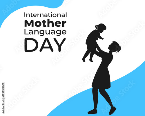International Mother Language Day celebration with mother and child silhouettes