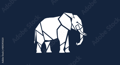 Geometric White Elephant Silhouette on Dark Blue Background 1.