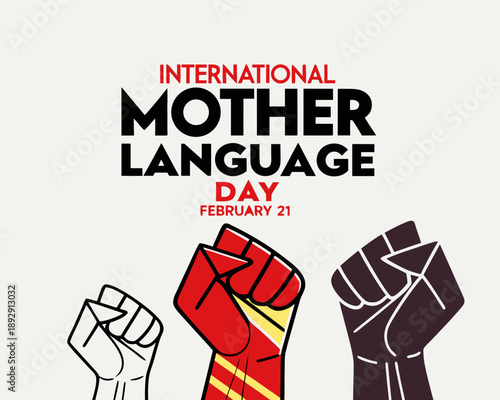 International Mother Language Day February 21 celebration with raised fists of different skin tones