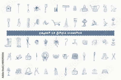 Large set of garden elements and icons for landscaping design